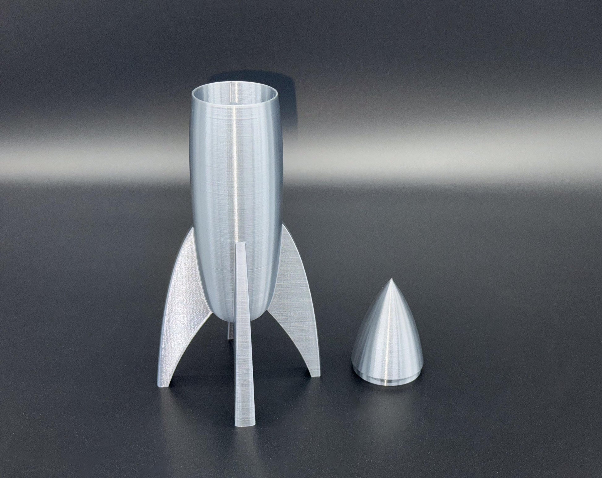 Silver Rocket Ship Container, Retro Rocket Ship With Lid And Storage, Rocket Decoration
