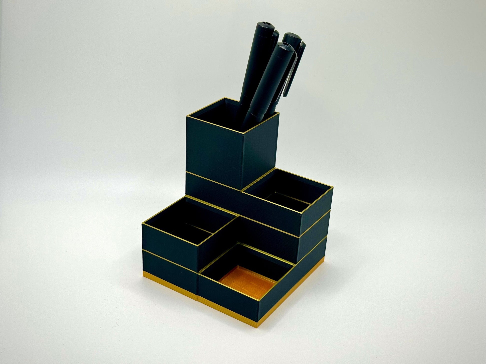 Gold Accented Pencil Holder, Office Supplies Organizer, Black Pencil Holder With Gold Accents, Perfect For Work, Home Office Desk