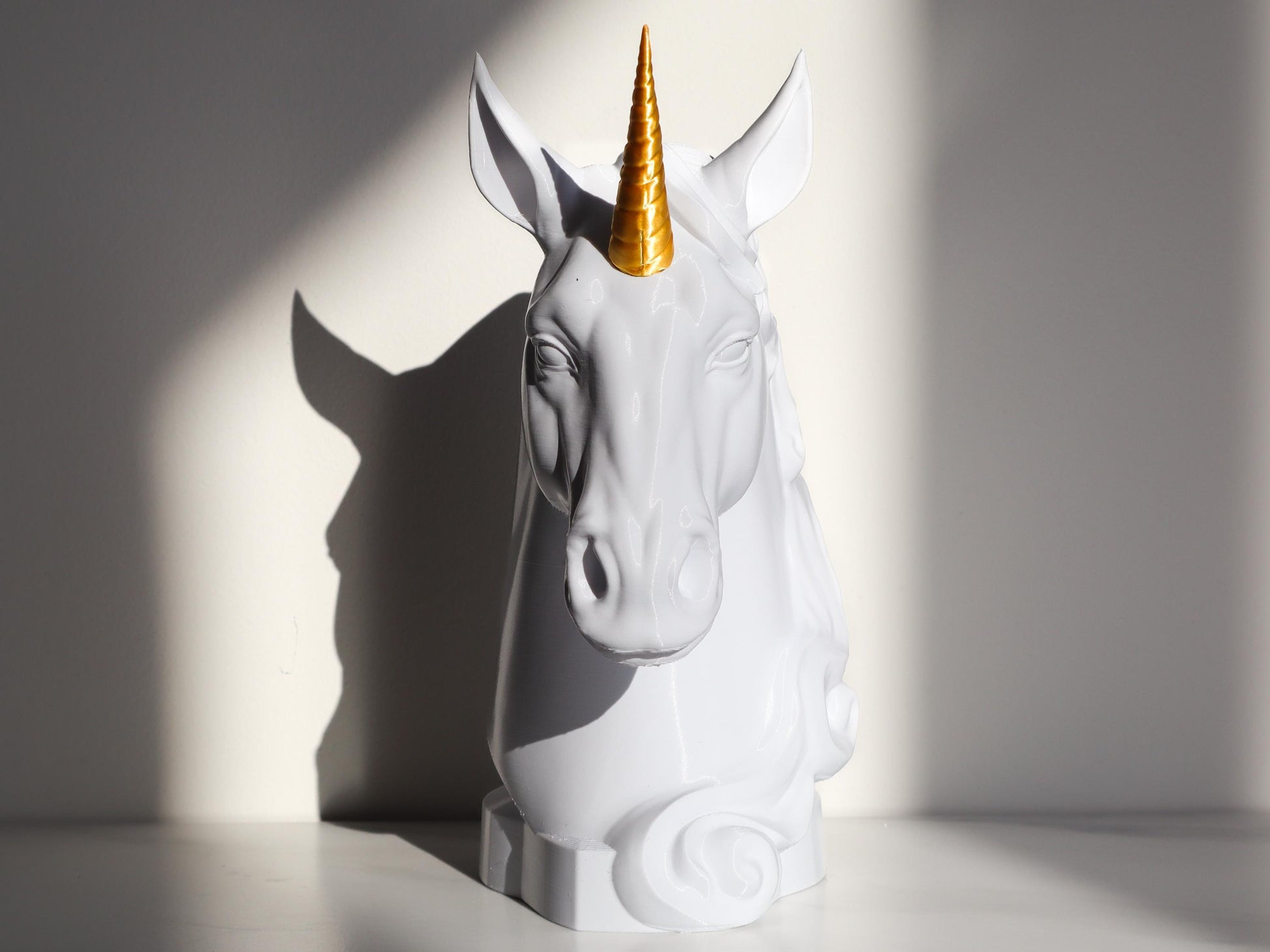 Magical White Unicorn Statue With Gold Horn, Unicorn Head Statue With Golden Horn For Desk, Table, Shelf, Perfect Gift