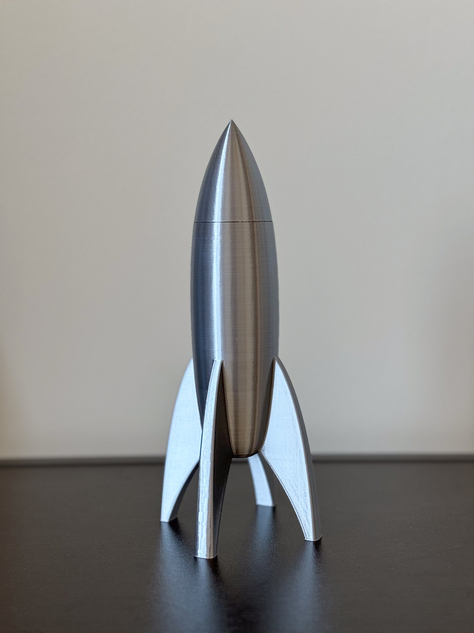 Silver Rocket Ship Container, Retro Rocket Ship With Lid And Storage, Rocket Decoration