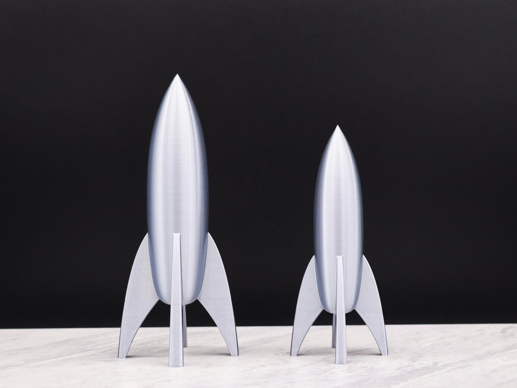 Silver Rocket Ship, Retro Rocket Ship Model, Rocket Decoration, Space Theme Decor
