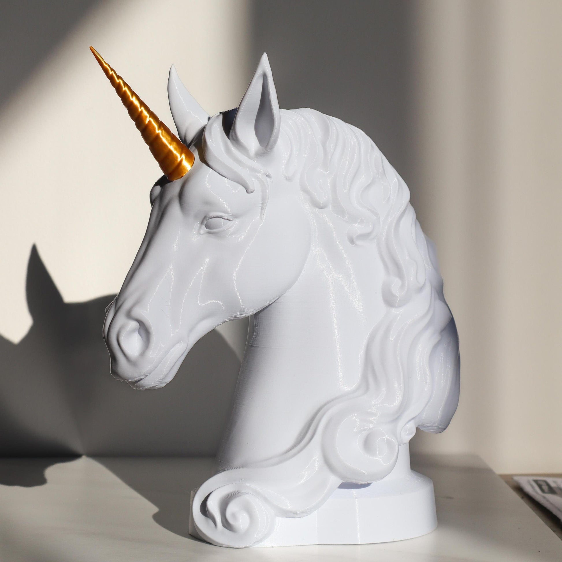 Magical White Unicorn Statue With Gold Horn, Unicorn Head Statue With Golden Horn For Desk, Table, Shelf, Perfect Gift