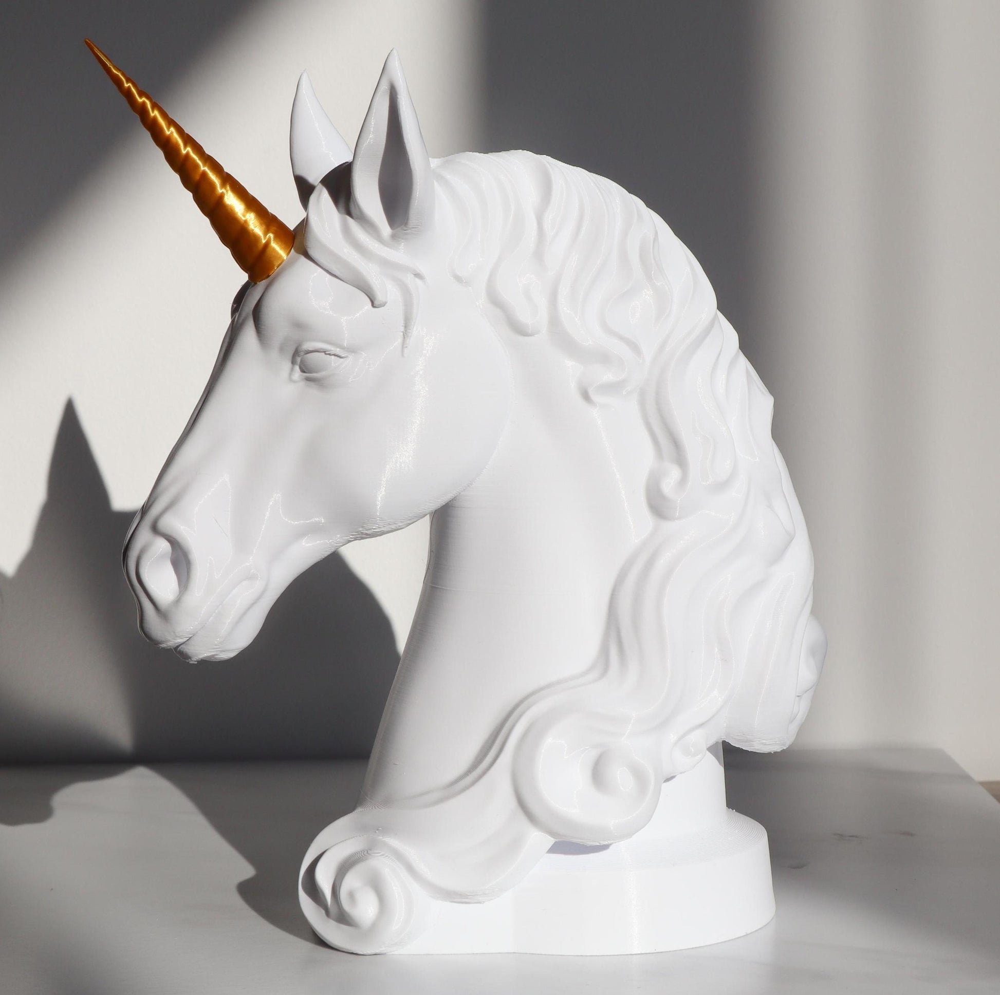 Magical White Unicorn Statue With Gold Horn, Unicorn Head Statue With Golden Horn For Desk, Table, Shelf, Perfect Gift