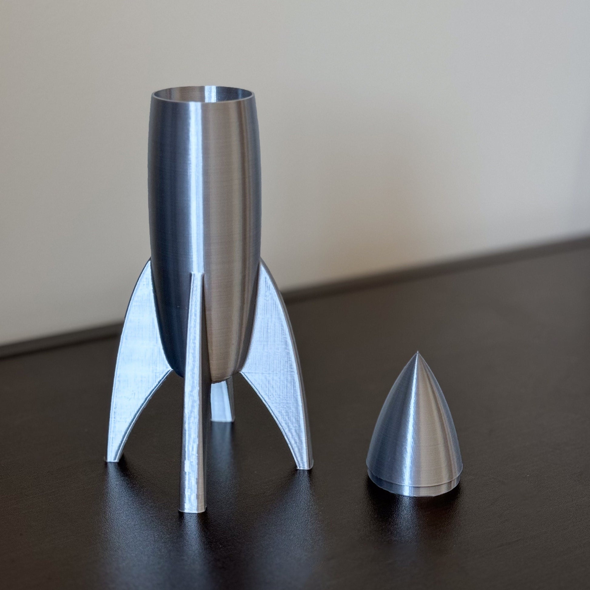 Silver Rocket Ship Container, Retro Rocket Ship With Lid And Storage, Rocket Decoration