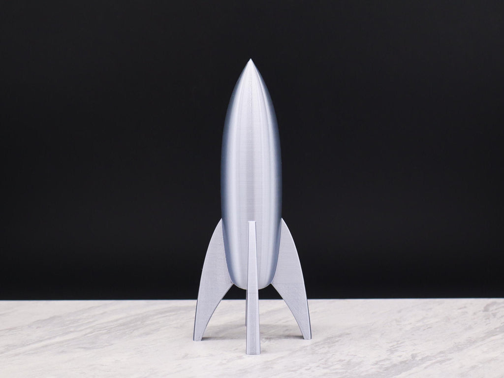 Silver Rocket Ship, Retro Rocket Ship Model, Rocket Decoration, Space Theme Decor