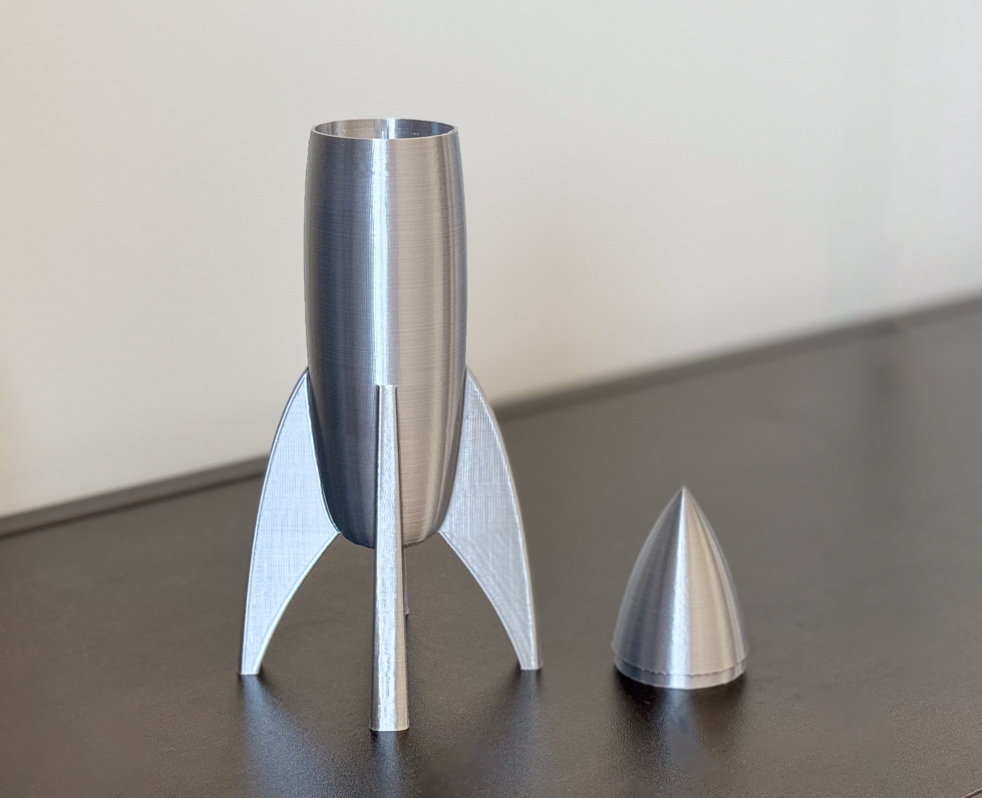 Silver Rocket Ship Container, Retro Rocket Ship With Lid And Storage, Rocket Decoration